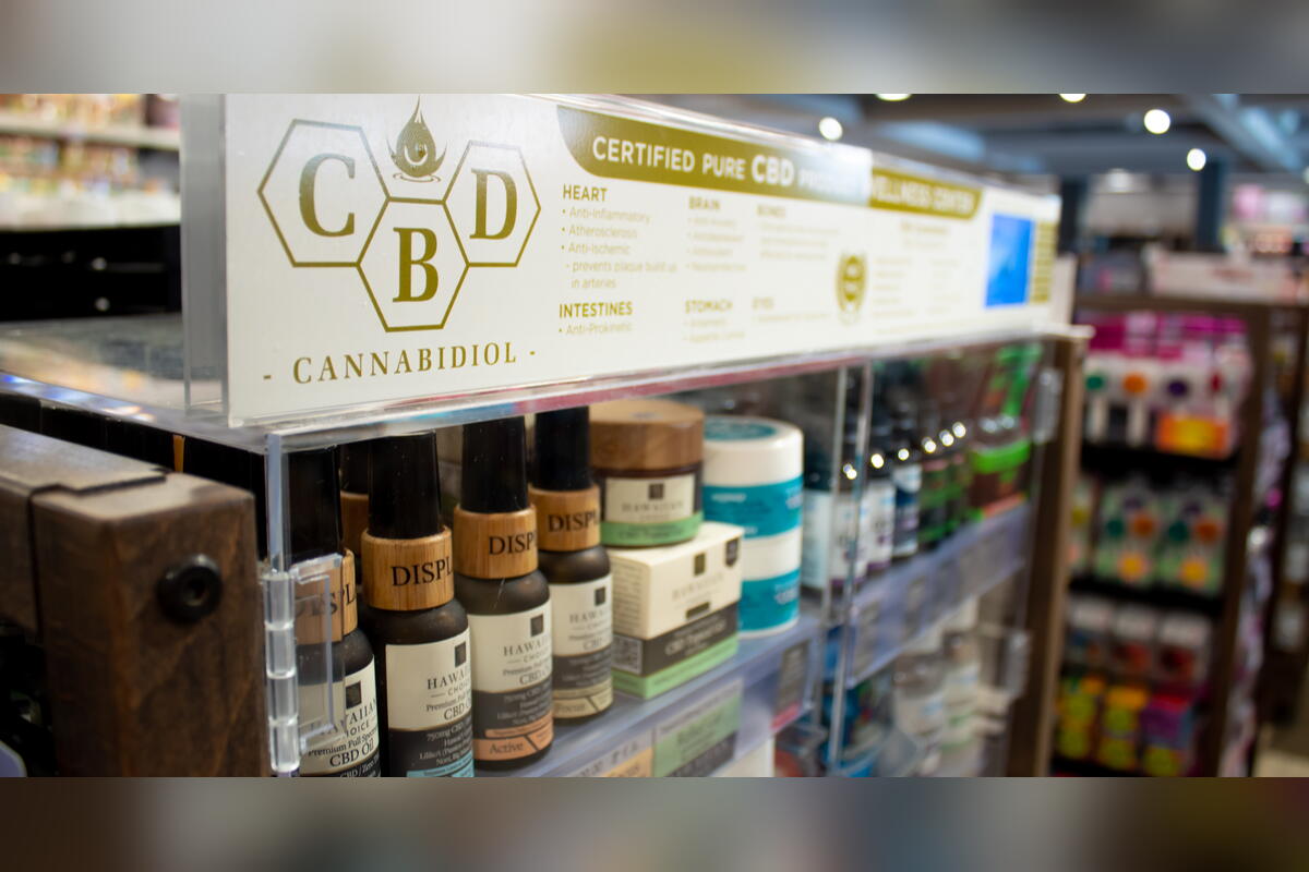 CBD dispensary counter with cannabidiol products on display