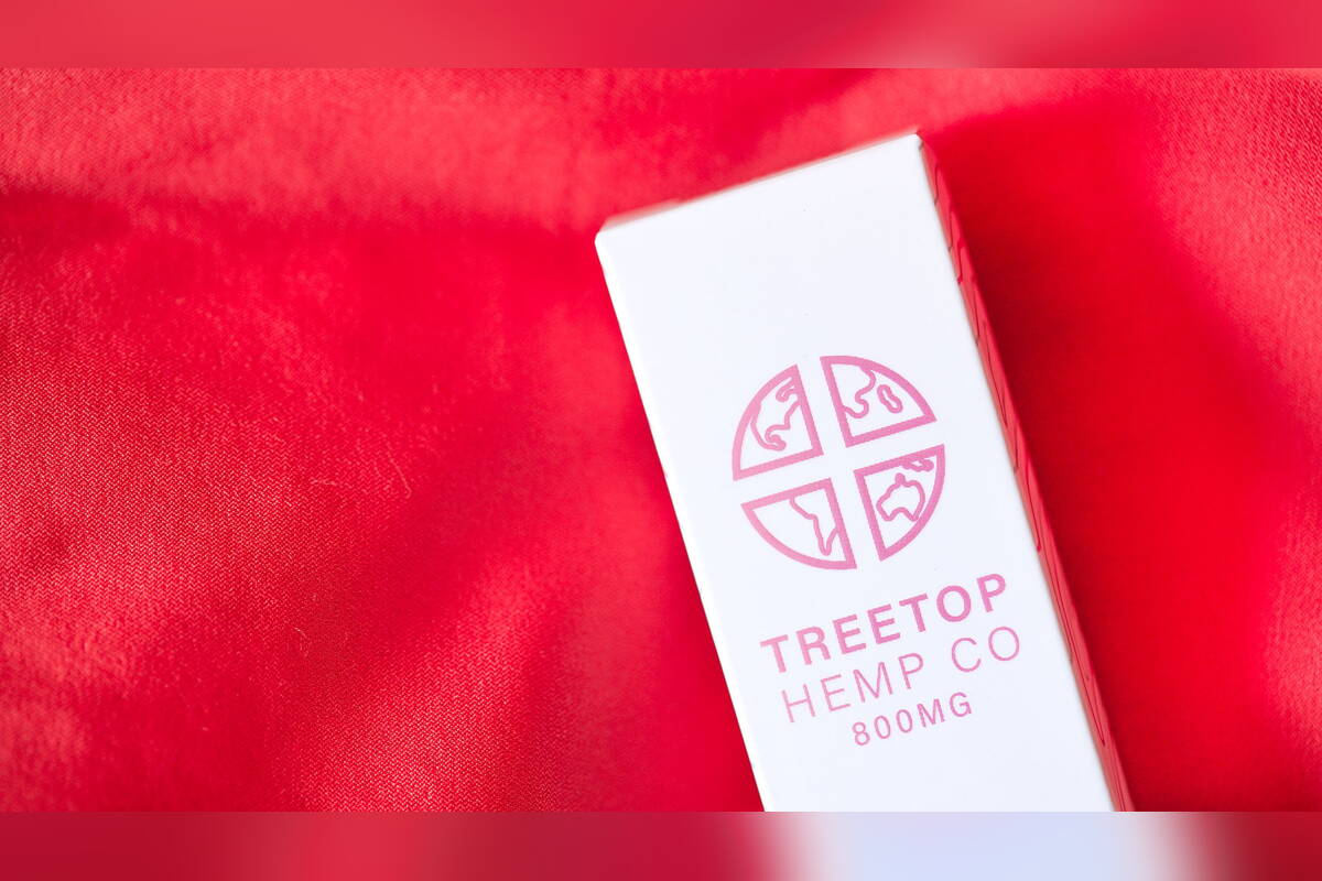 Treetop Hemp Co 800 mg delta-8 box on a red cloth