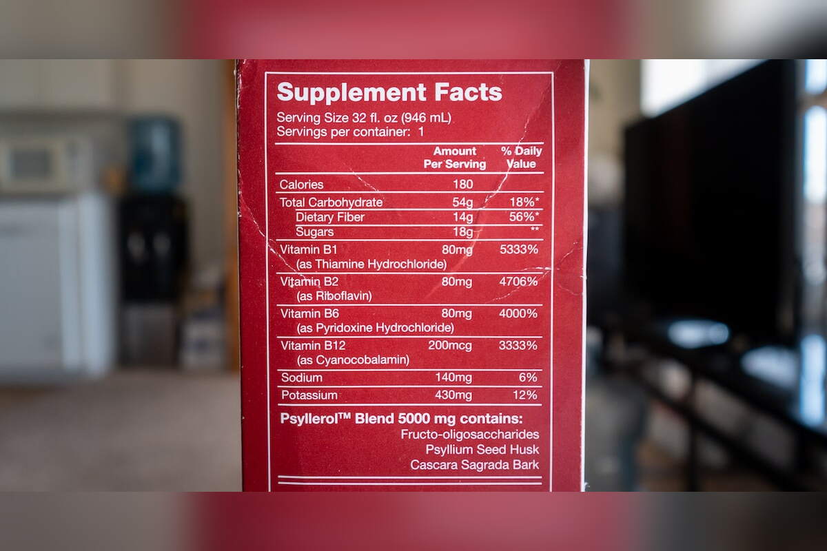 Supplement facts on the PuriClean Instant box