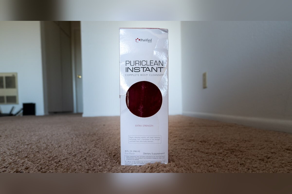 PuriClean Instant Complete Body Cleanser box on a carpet
