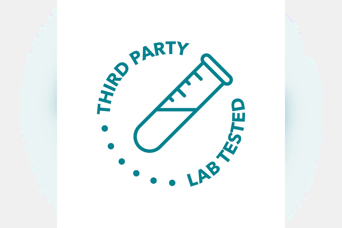 "Third party lab tested" badge with a test tube icon