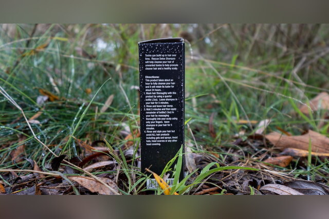 Back of the Rescue Detox Shampoo box showing the directions
