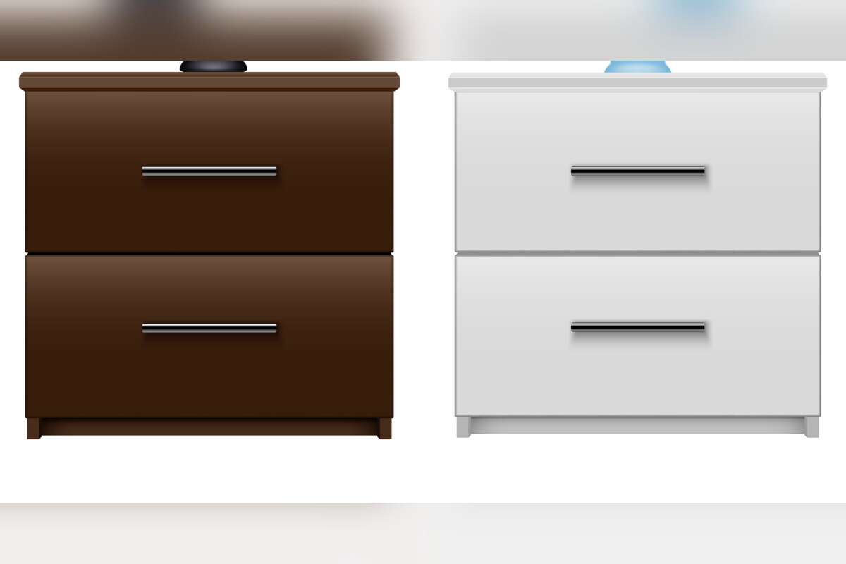 Dark wood and white bedside drawers for storing CBD products