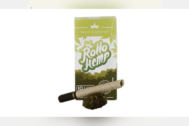 Rollo Hemp delta-8 THC cigarettes pack with a cigarette