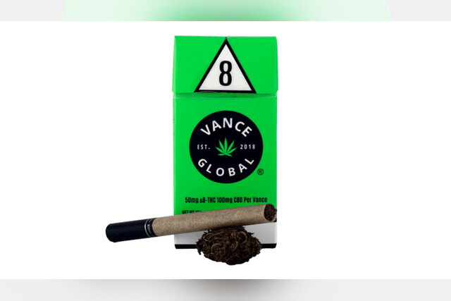 Vance Global delta-8 THC cigarettes pack with a cigarette